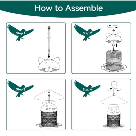 Retractable - Telescopic Metal Bird Feeder w/ Cute Cat-Face Cover - Picture 7 of 10